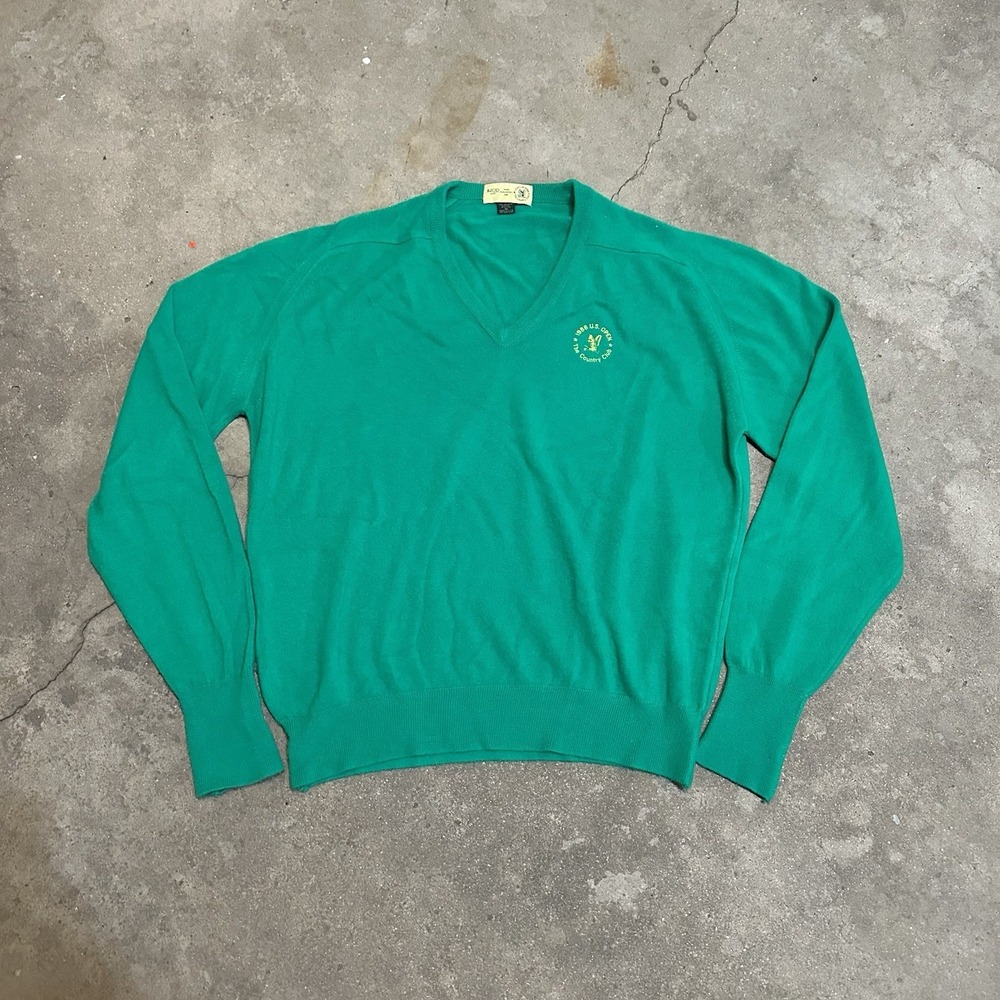 Vintage Izod Sweater Men Green 1988 The US Open Country Club USA Made Acrylic XL